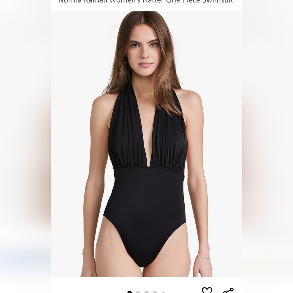 NEW Norma Kamali Plunge Halter Open Back Swimsuit  Black Size Small